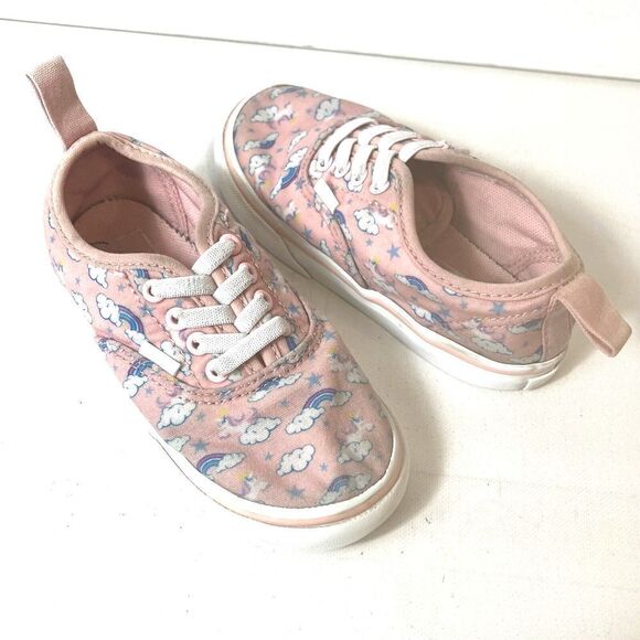 Vans Classic Kids Little Girls 9 Pink Rainbow/Cloud Low Top Slip On Canvas Shoes - Picture 4 of 10